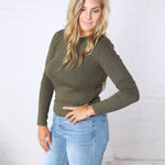 women's long sleeve ribbed crewneck basic top