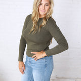 women's long sleeve ribbed crewneck basic top