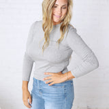 Sylvia Ribbed Crewneck Basic Top - Lt Grey