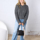 Huxley Puff Sleeve Sweater Cardigan - Charcoal