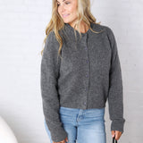 Huxley Puff Sleeve Sweater Cardigan - Charcoal