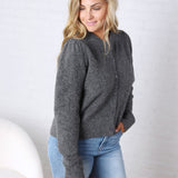 Huxley Puff Sleeve Sweater Cardigan - Charcoal