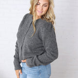 Huxley Puff Sleeve Sweater Cardigan - Charcoal