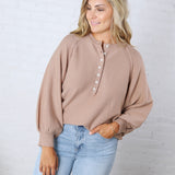 Presley Henley Balloon Sleeve Sweater Top - Taupe