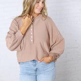 Presley Henley Balloon Sleeve Sweater Top - Taupe
