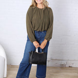 Amora Bubble Hem Long Sleeve Top - Olive