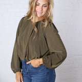 Amora Bubble Hem Long Sleeve Top - Olive