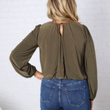 Amora Bubble Hem Long Sleeve Top - Olive
