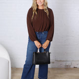Amora Bubble Hem Long Sleeve Top - Dk Brown
