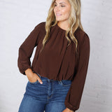 Amora Bubble Hem Long Sleeve Top - Dk Brown