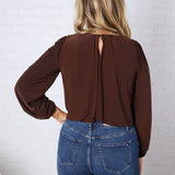 Amora Bubble Hem Long Sleeve Top - Dk Brown