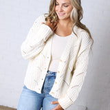 Greta Chunky Cotton Crochet Cardigan - Snow White