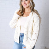 Greta Chunky Cotton Crochet Cardigan - Snow White