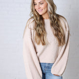 Nella Long Sleeve Fuzzy Knit Pullover Sweater - Khaki
