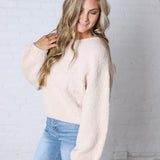 Nella Long Sleeve Fuzzy Knit Pullover Sweater - Khaki