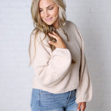 Nella Long Sleeve Fuzzy Knit Pullover Sweater - Khaki
