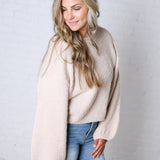 Nella Long Sleeve Fuzzy Knit Pullover Sweater - Khaki