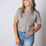 Ellery Puff Sleeve Sweater Cardigan - Charcoal Mocha