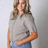 Ellery Puff Sleeve Sweater Cardigan - Charcoal Mocha