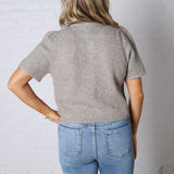 Ellery Puff Sleeve Sweater Cardigan - Charcoal Mocha