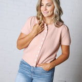 Darcy Short Sleeve Sweater Cardigan - Coral Peach