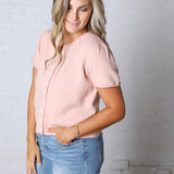 Darcy Short Sleeve Sweater Cardigan - Coral Peach