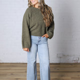 Nella Long Sleeve Fuzzy Knit Pullover Sweater - Olive