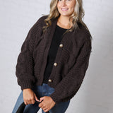 Kendra Button Down Chunky Knit Sweater Cardigan - Espresso