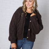 Kendra Button Down Chunky Knit Sweater Cardigan - Espresso