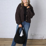 Kendra Button Down Chunky Knit Sweater Cardigan - Espresso