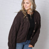 Kendra Button Down Chunky Knit Sweater Cardigan - Espresso