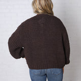 Kendra Button Down Chunky Knit Sweater Cardigan - Espresso