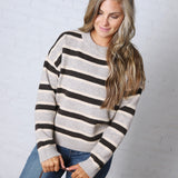 The Montgomery Sweater - Grey Brown Stripe