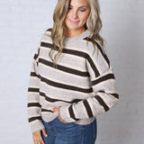The Montgomery Sweater - Grey Brown Stripe