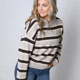 The Montgomery Sweater - Grey Brown Stripe