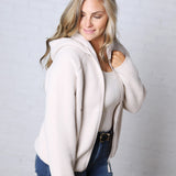 Nessa Sherpa Fleece Zipper Hoodie Jacket - Ecru