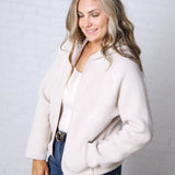 Nessa Sherpa Fleece Zipper Hoodie Jacket - Ecru