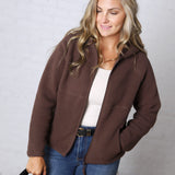 Nessa Sherpa Fleece Zipper Hoodie Jacket - Espresso