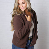 Nessa Sherpa Fleece Zipper Hoodie Jacket - Espresso