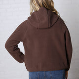 Nessa Sherpa Fleece Zipper Hoodie Jacket - Espresso