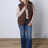 Louisa Sherpa Fleece Zipper Mock Neck Vest - Espresso