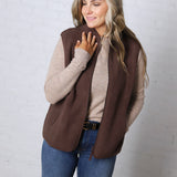 Louisa Sherpa Fleece Zipper Mock Neck Vest - Espresso