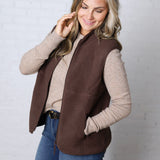 Louisa Sherpa Fleece Zipper Mock Neck Vest - Espresso