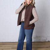 Louisa Sherpa Fleece Zipper Mock Neck Vest - Espresso
