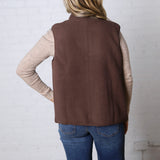 Louisa Sherpa Fleece Zipper Mock Neck Vest - Espresso