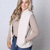 Louisa Sherpa Fleece Zipper Mock Neck Vest - Ecru