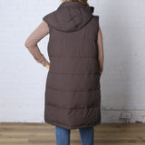 Havana Detachable Hood Zipper Puffer Vest - Ash Brown