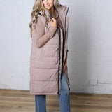 Havana Detachable Hood Zipper Puffer Vest - Latte
