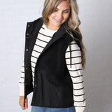 Posie Sherpa Fleece Hooded Vest - Black