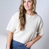 Laine Raw Edge Boxy Knit Sweater - Cream